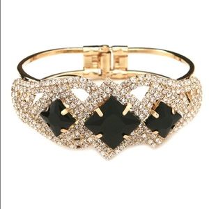 Elegant Black Gold 3 Diamond Cuff Bracelet